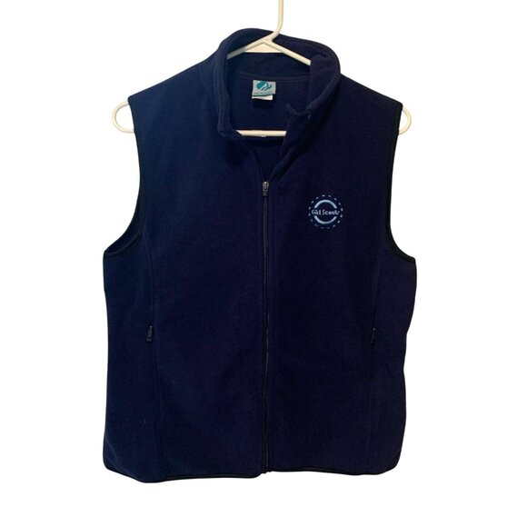 Girls Scouts Womens Size Medium Fleece Full Zip Vest Blue Jacket Coat Sleeveless - Picture 1 of 3